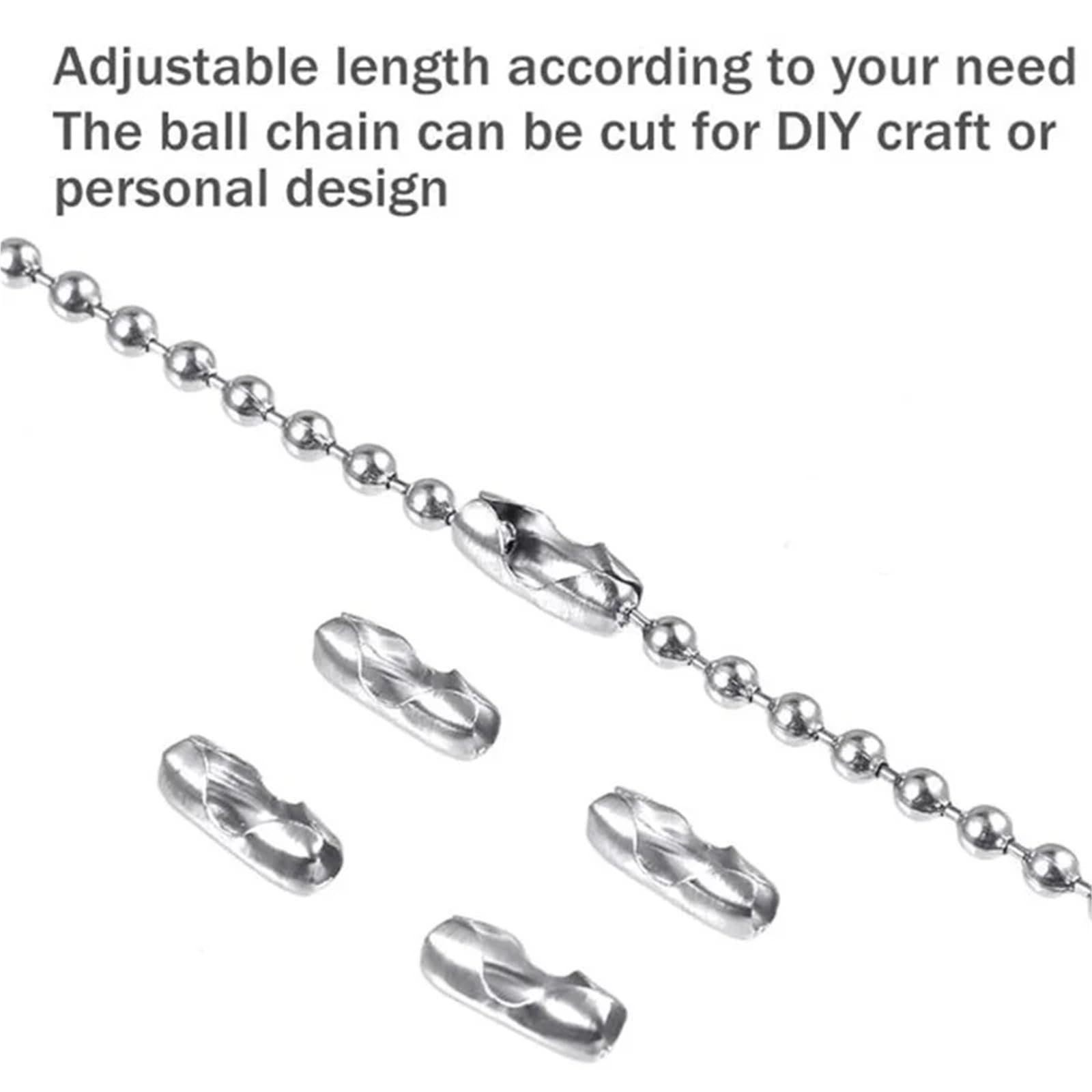 Catene Catena con perline a sfera in acciaio inossidabile 3 rotoli da 10 m Tirante regolabile 150 connettori coordinati for creazione di gioielli ed etichette(2.0mm ball)