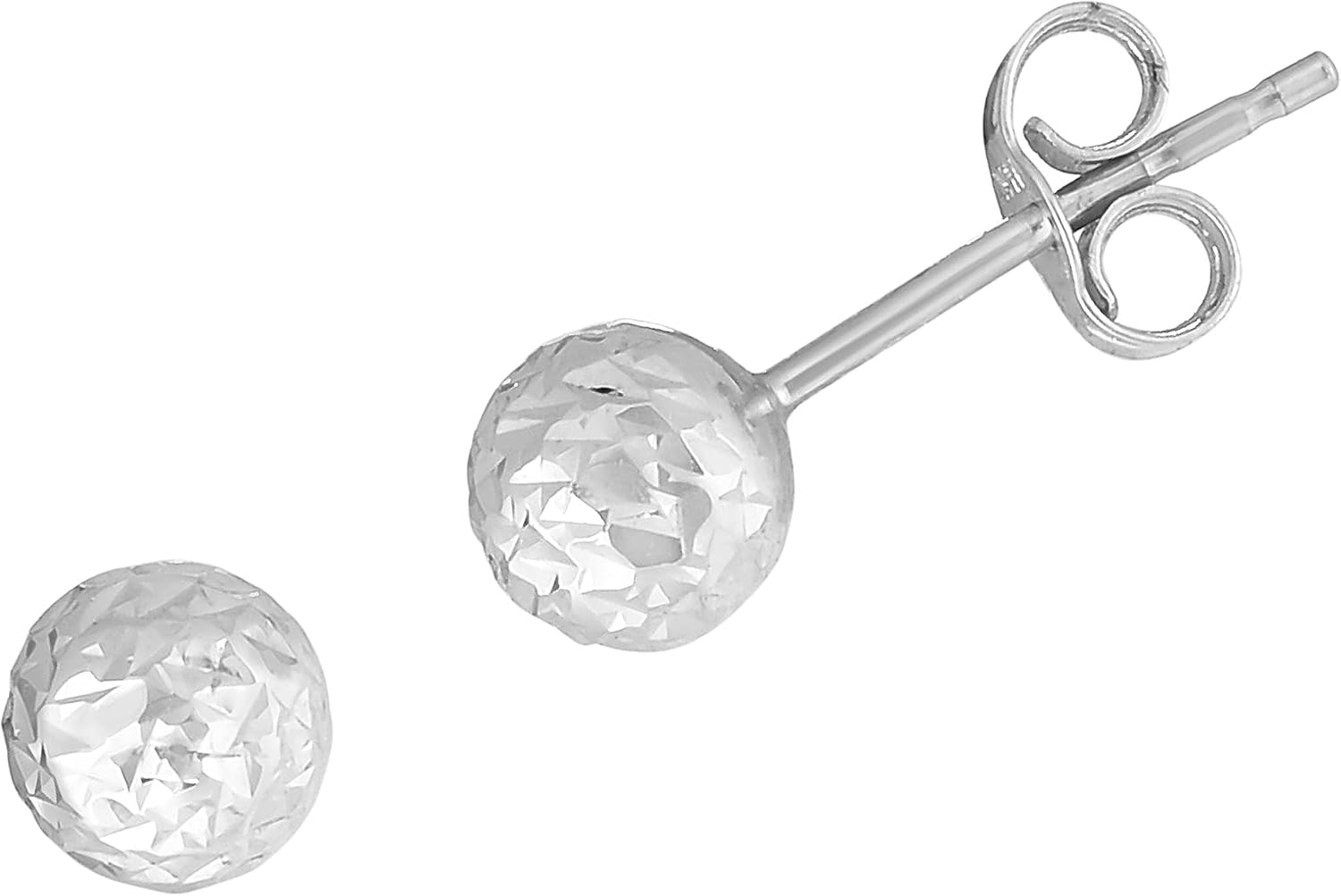 JewelStop 14K White Gold 5mm Ball Stud Post Earrings with Crystal Cut Finish and Push Back Clasp