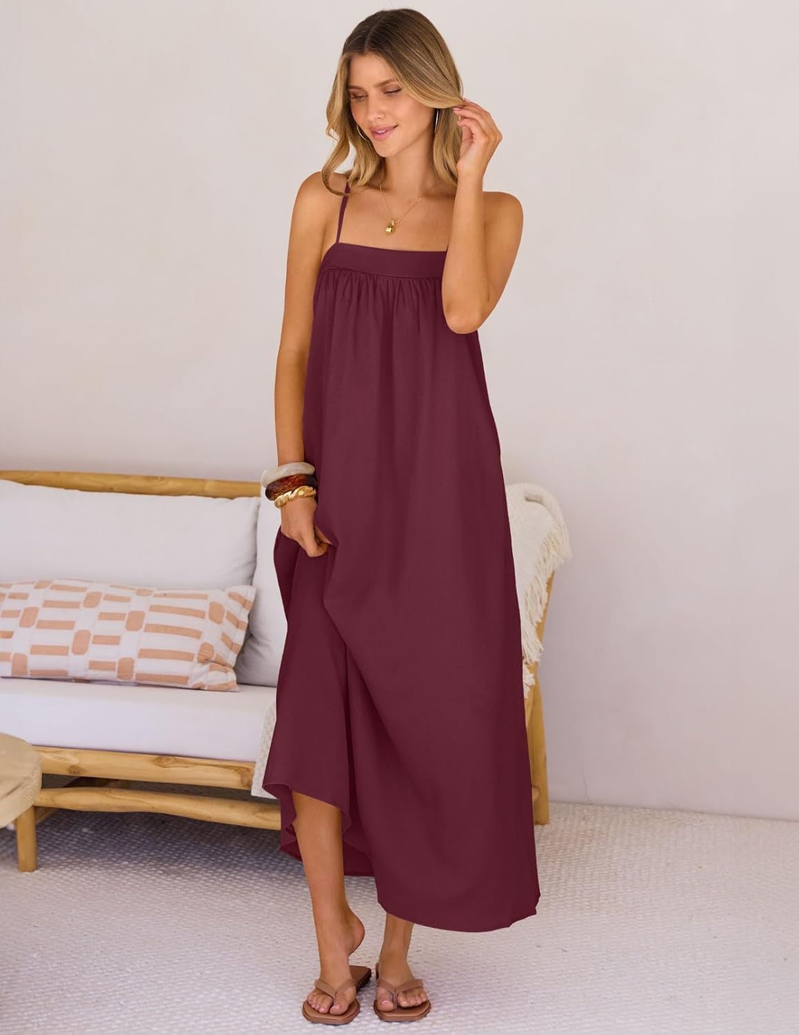 MEROKEETY Women's Boho Maxi Dresses 2026 Spaghetti Straps Spring Summer Sundress Casual Beach Vacation Long Dresses - Image 4