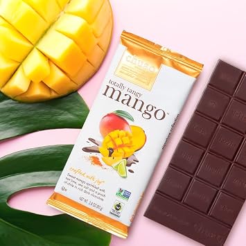 Chuao Chocolatier Totally Tangy Mango Gourmet Dark Chocolate Bars | Chile Lime Mango No Preservatives | For Gift Baskets, Christmas, Valentines, Birthday, Care Package | 3 Pack