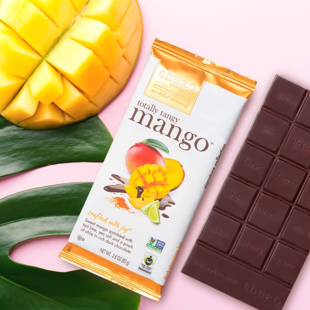Chuao Chocolatier Totally Tangy Mango Chocolate Bars | Gourmet Artisan European No Preservatives | For Gift Baskets, Christmas, Gifts for Women, Men, Birthday, Care Package | 3 Pack