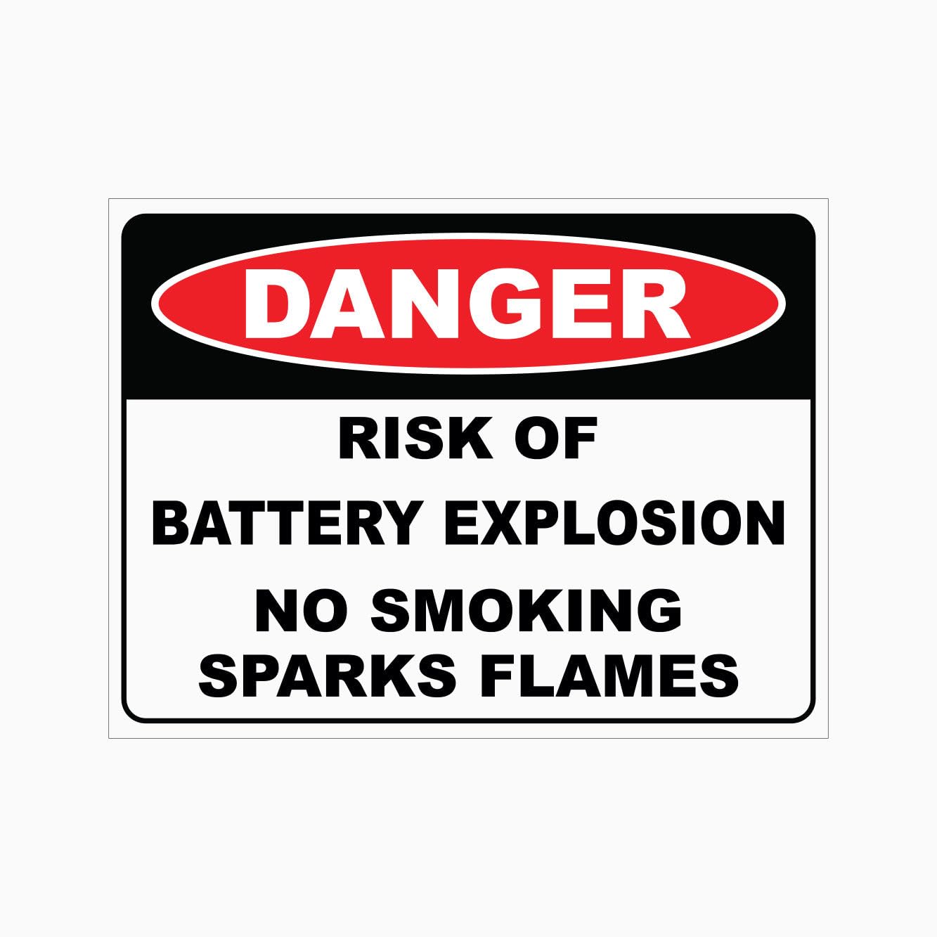 DANGER RISK OF BATTER EXPLOSION NO SMOKING SPARKS FLAMES Sign, 12x8 Inch Metal Tin Sign, Explosion Warning for Battery Charging Rooms
