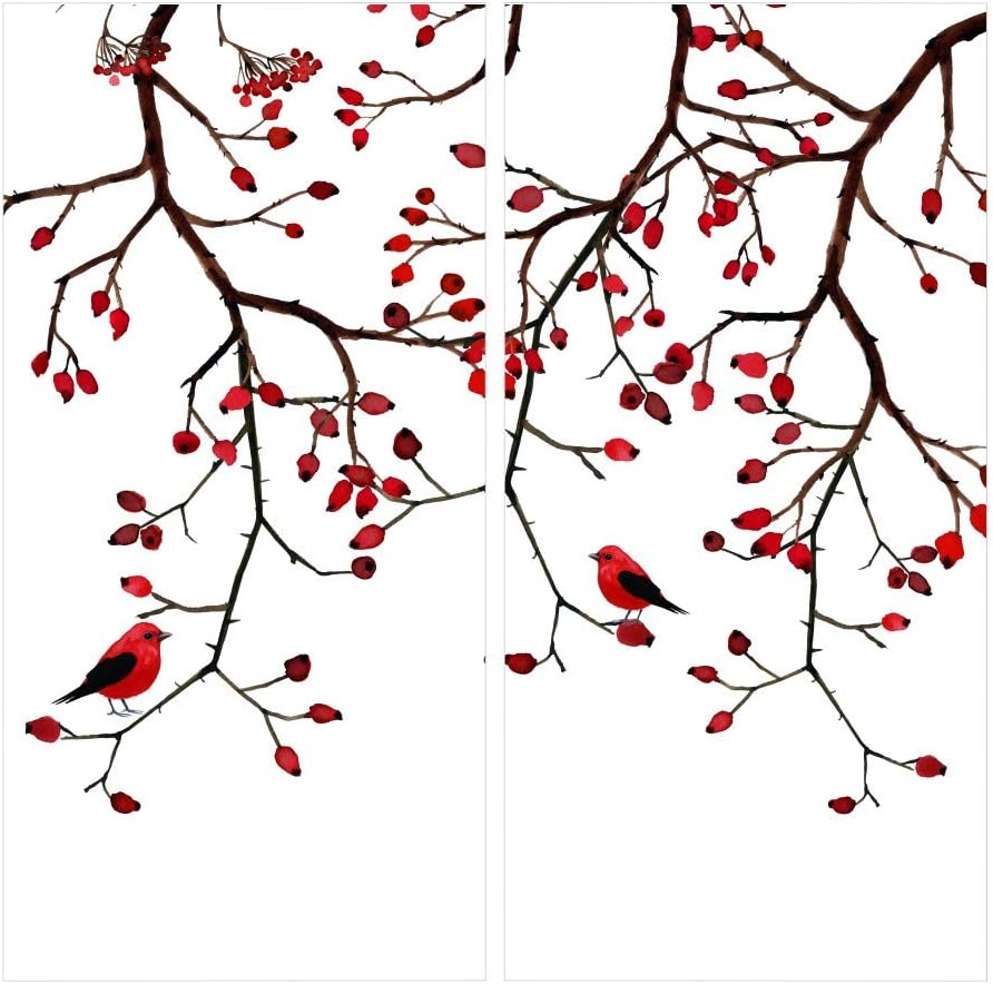 Factory4me Black White Red Bird Curtains, Curtain Panels with Birds and Branches, Red Bird Window Curtains, Bird Drapes, 84 inch Set of 2 Panels for Living Room, Kitchen, Bedroom