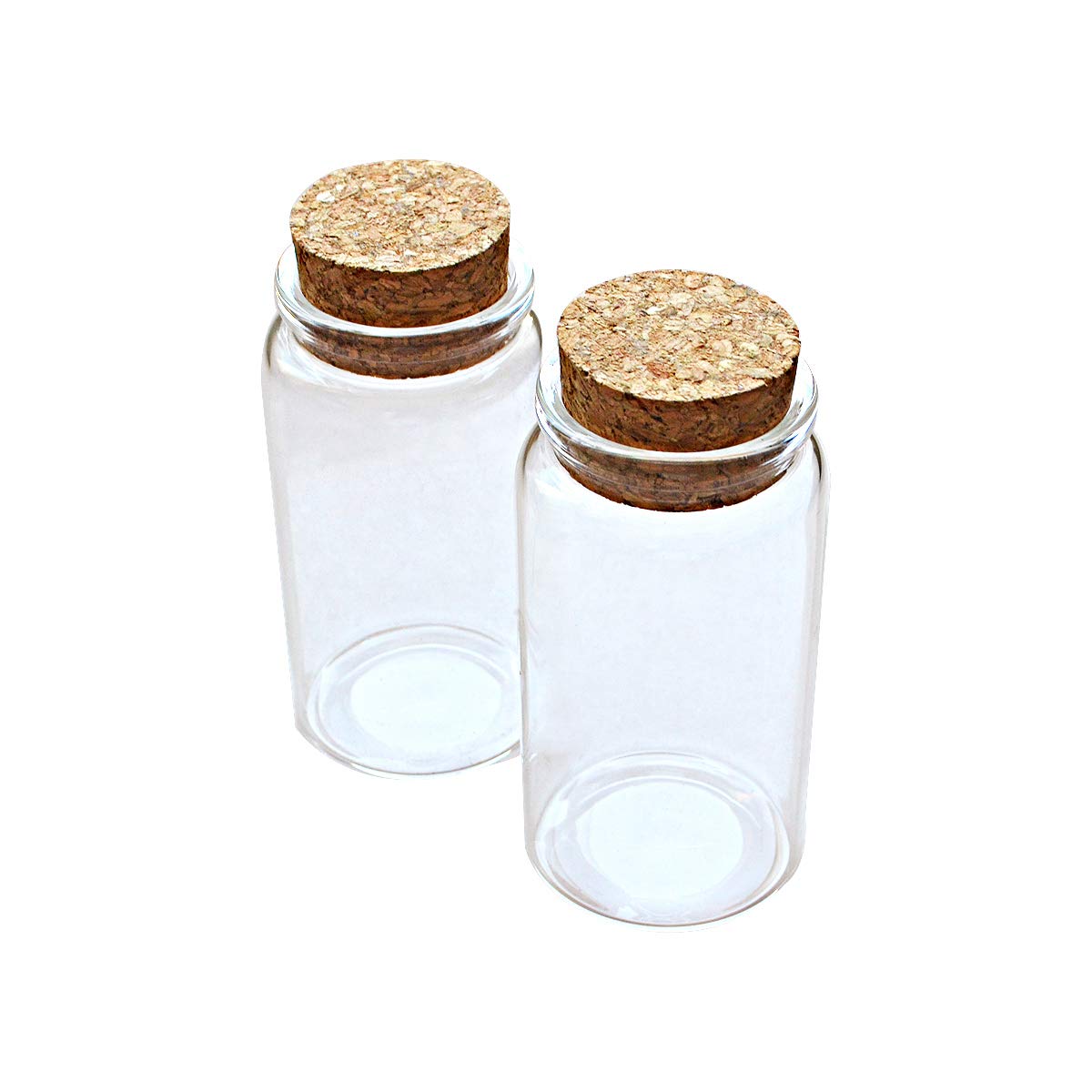 2pcs Empty Clear Glass Bottles Vials With Cork Stopper Storage Jars 47mm Bottle Diameter (47x90x33mm 100ml)