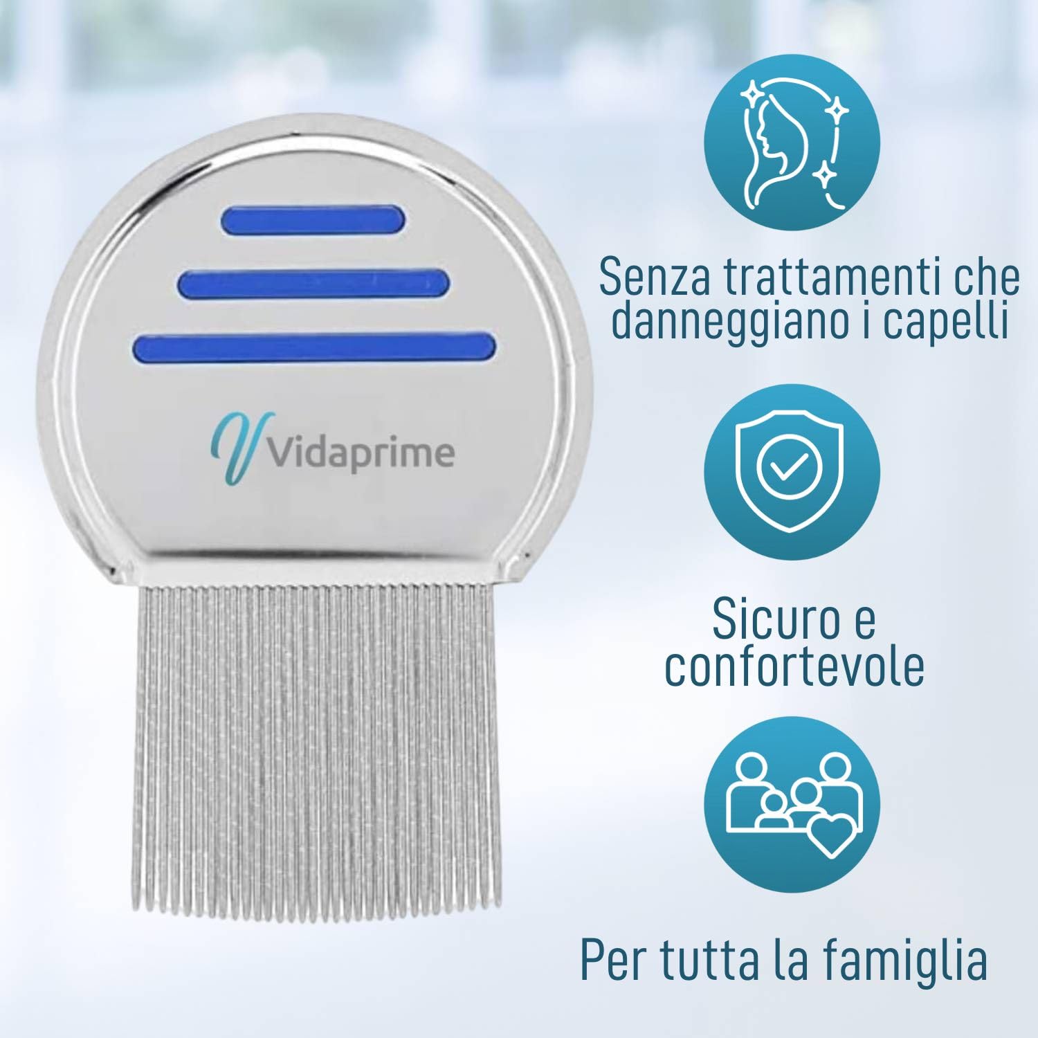 Pettine professionale per la rimozione di pidocchi e lendini con punte a coste, trattamento anti pidocchi e lendini
