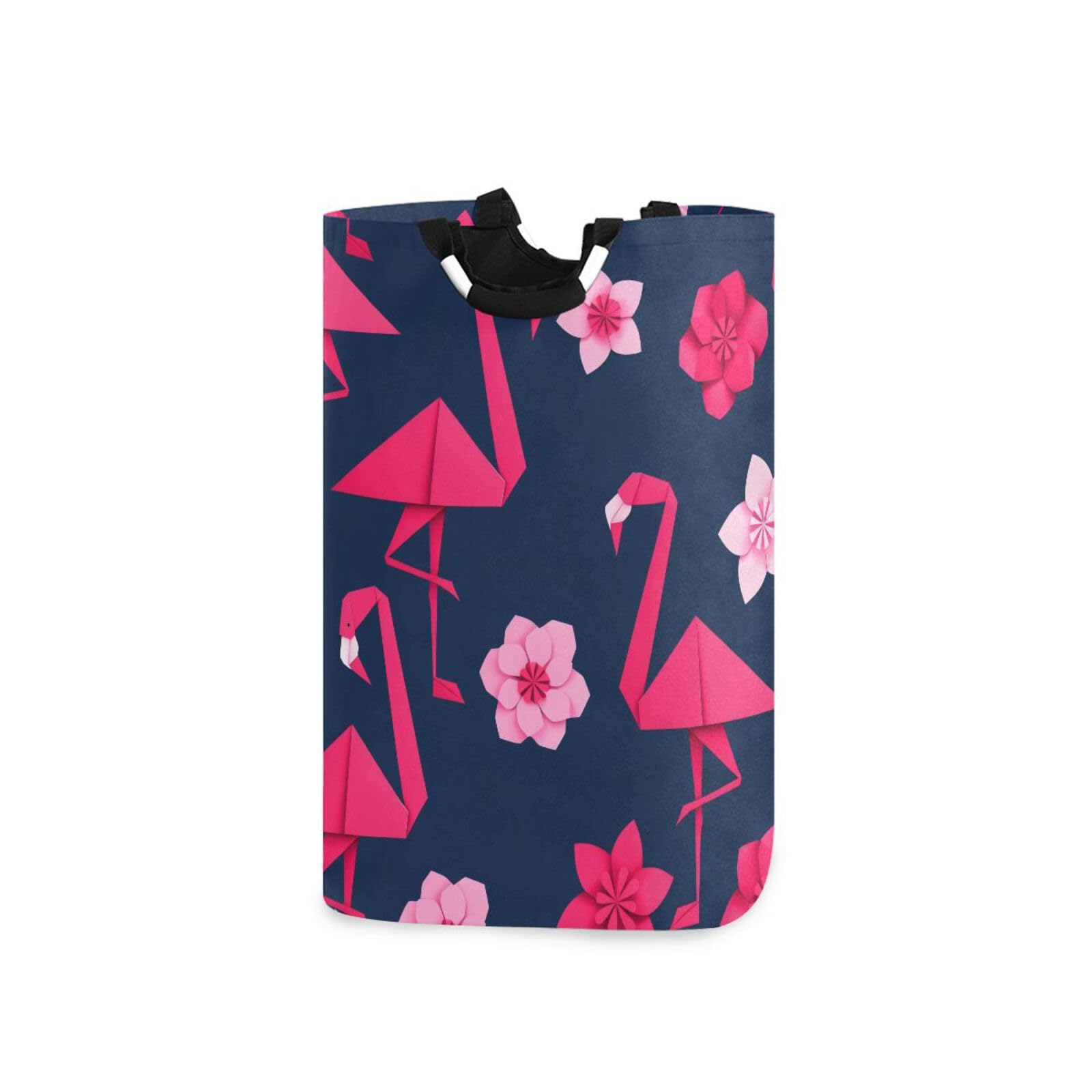 Jihqo Laundry Hamper Basket Flamingo Tropical Flowers Collapsible Nursery Storage Bin Waterproof Clothing Baskets for Home Bedroom Bathroom Washing Room