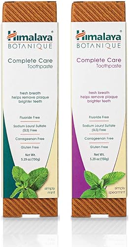 Himalaya Botanique Complete Care - Pasta de dientes sin flúor para dientes limpios y aliento fresco, vegano, sin gluten, sin sabores ni colores