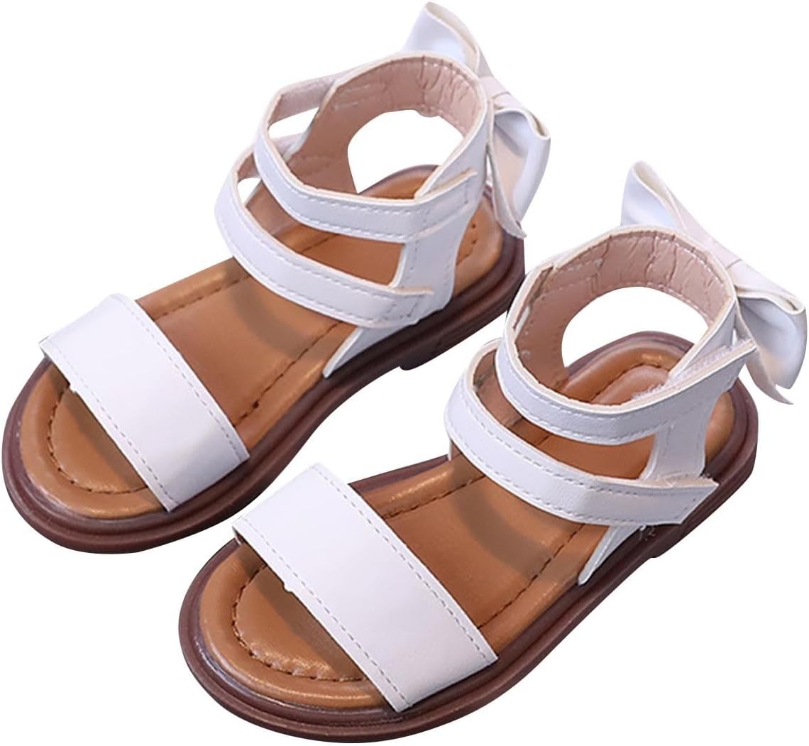 Girls Sandals 2026 Back Bow Ankle Strap Hook and Loop Summer Shoes Princess Party Toddler Kids Footwear Flat Sole
