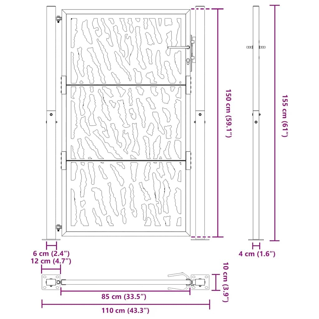 vidaXL Cancello Giardino Nero 100x150 cm in Acciaio Design a Traccia, cancello della Recinzione, cancello Esterno, cancello del Metallo