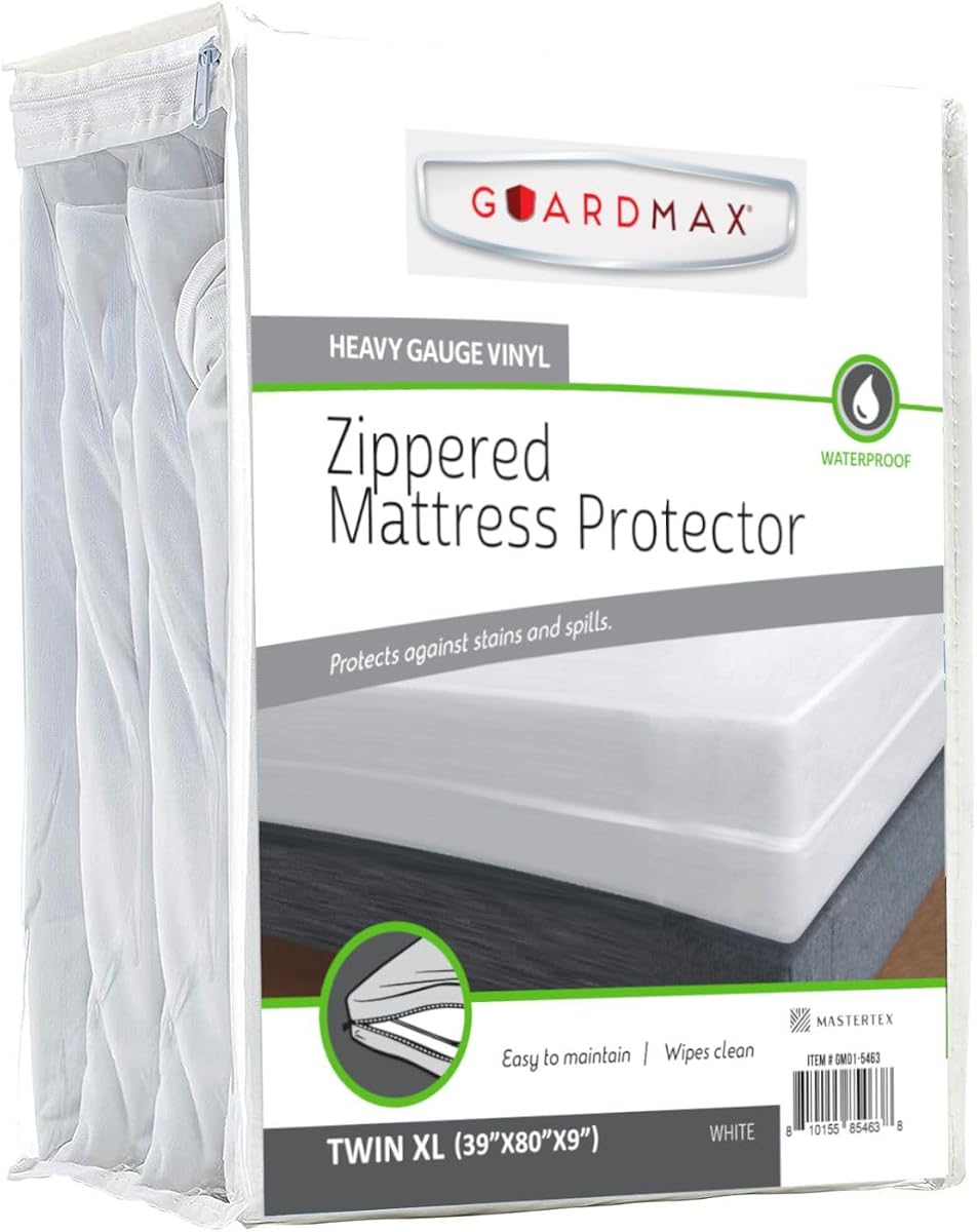 Guardmax Funda de colchón de vinilo resistente Twin XL con cremallera - Protector de colchón impermeable y transpirable - Ropa de cama con cremallera cómoda, suave y silenciosa - A prueba de ácaros (39 x 80 x 9)