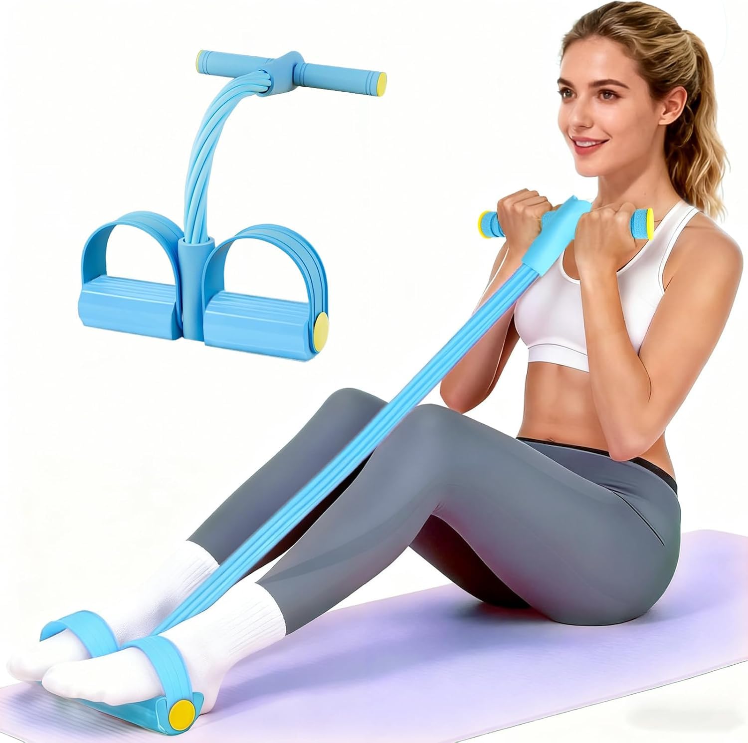 Multifunction Tension Rope, 6-Tube Elastic Yoga Pedal Puller Resistance Band, Natural Latex Tension Rope Fitness Equipment, for Abdomen/Waist/Arm/Leg Stretching Slimming Training (Blue)