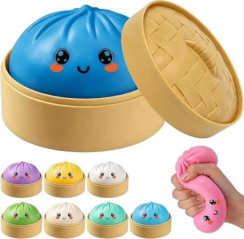 Colorful Dumplings Squishy Toy, Giant Crazy Fun Dumpling Squishy Glitter with Box, Stretchable Squishies Dumpling Squeeze Stress Balls Fidget Sensory Squishy for Holiday