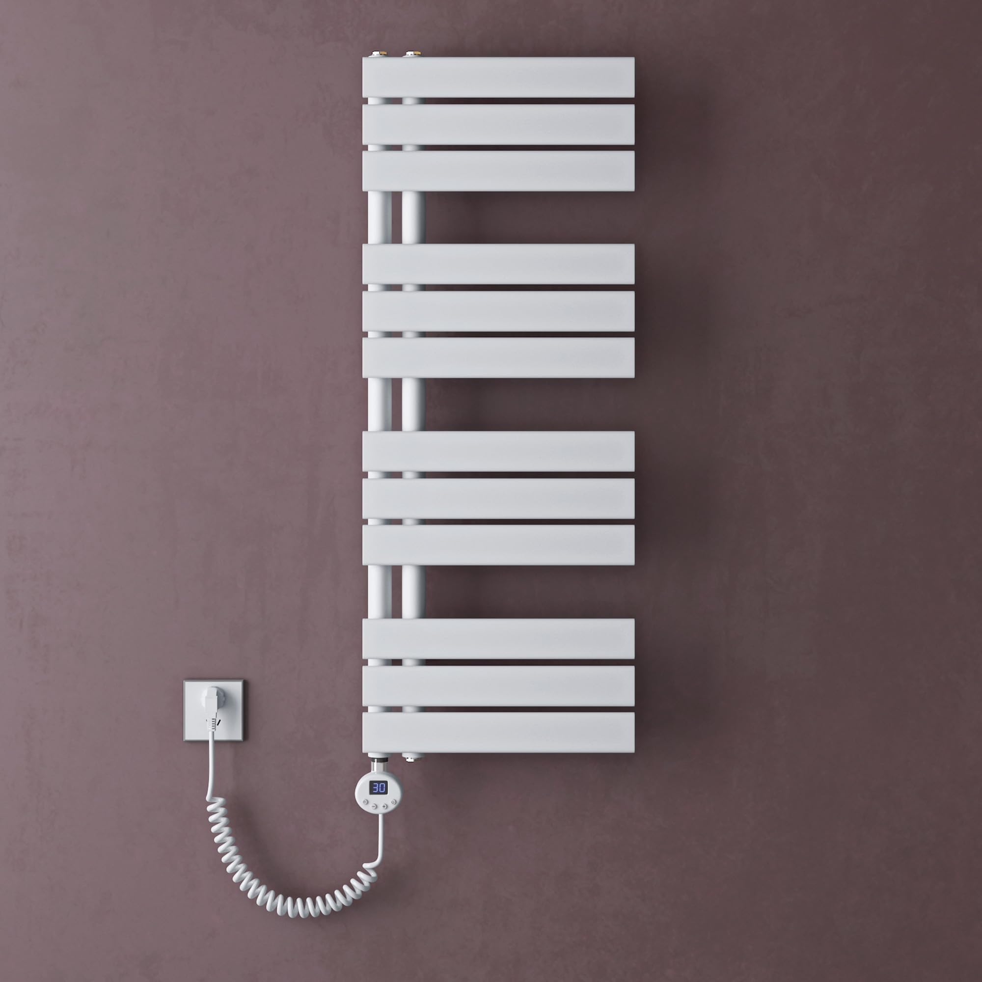 doporro Scaldasalviette Elettrico Bagno con Termostato Digitale e Funzione Timer 104x40cm 800W Bianco, Termoarredo Elettrico Temperatura Regolabile, Radiatore da Parete Verticale - FN