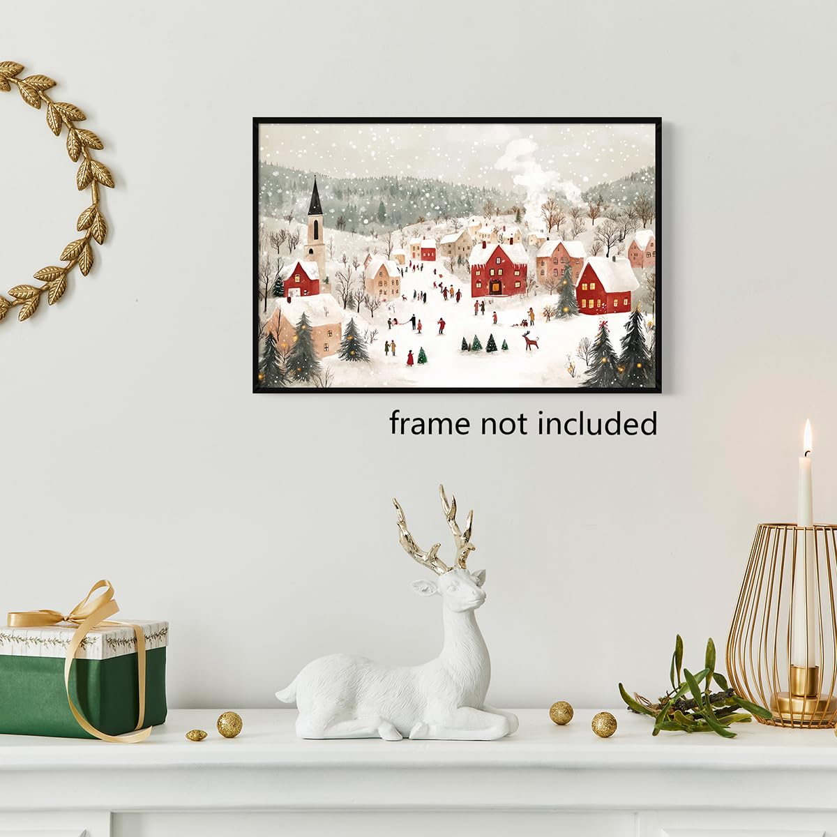 Poster Du Père Noël - Renne De Noël - Peinture Sur Toile - Impression Artistique Classique - Décoration Esthétique (encadré, 20,3 X 30,5 Cm