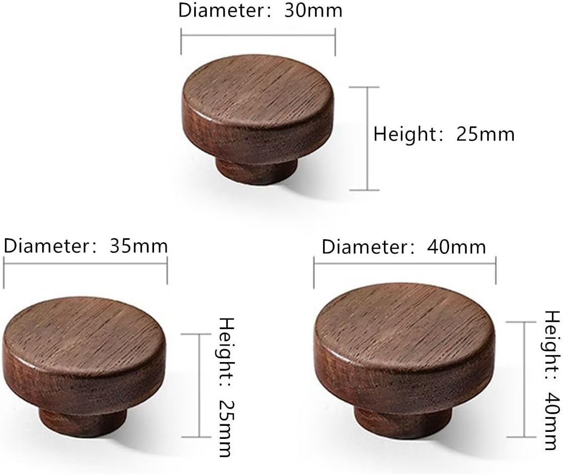 10Pcs Wooden Knobs, 30mm Natural Walnut Wood Kitchen Cabinet Pulls Retro Style Round Wood Handles for Living Room Children's Room with Screw