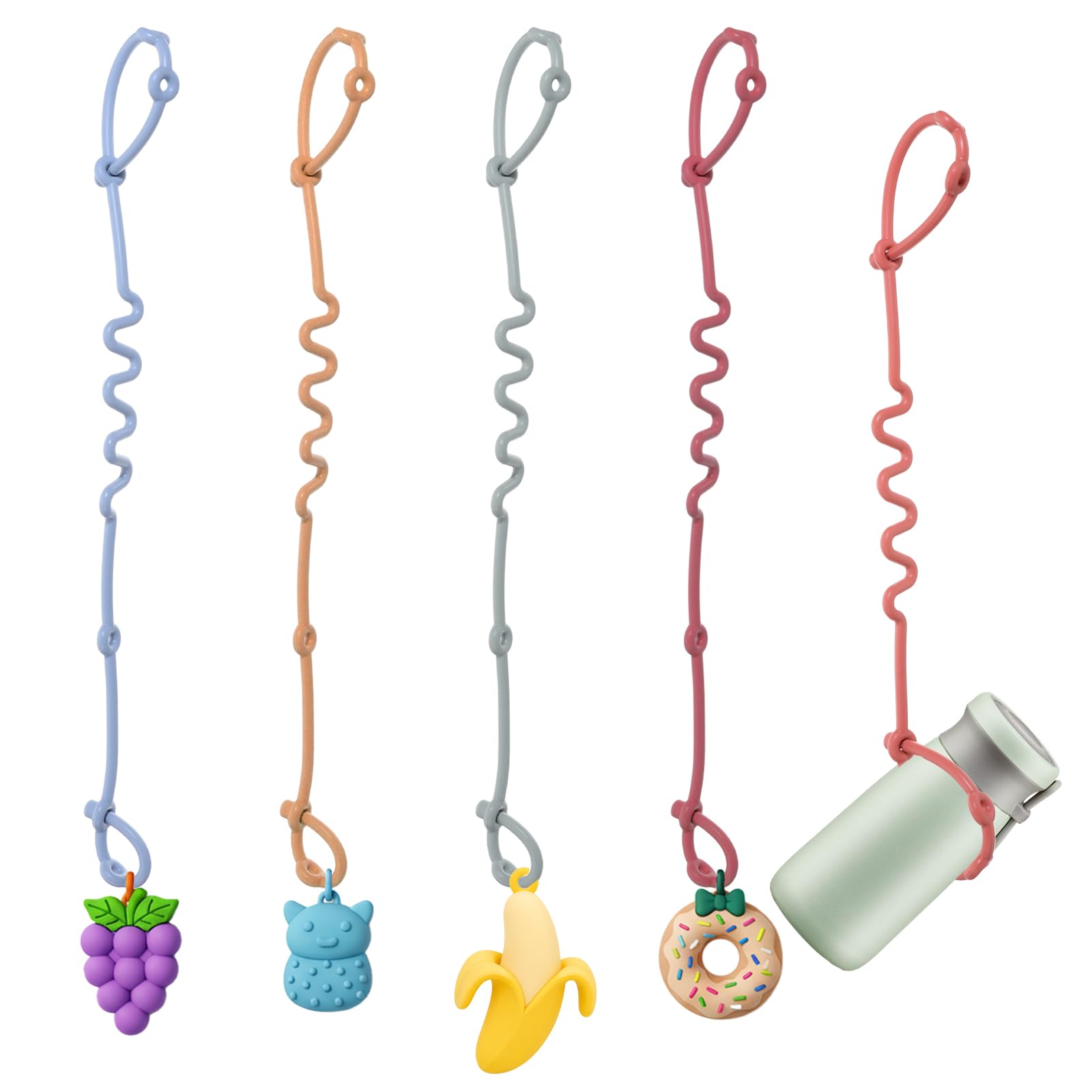 Hadnves Straps 5 PCS Adjustable Sippy Cup Strap Keep for Silicone Tether Car Seat Accessories Travel Essentials for High Chairs Water Bottles