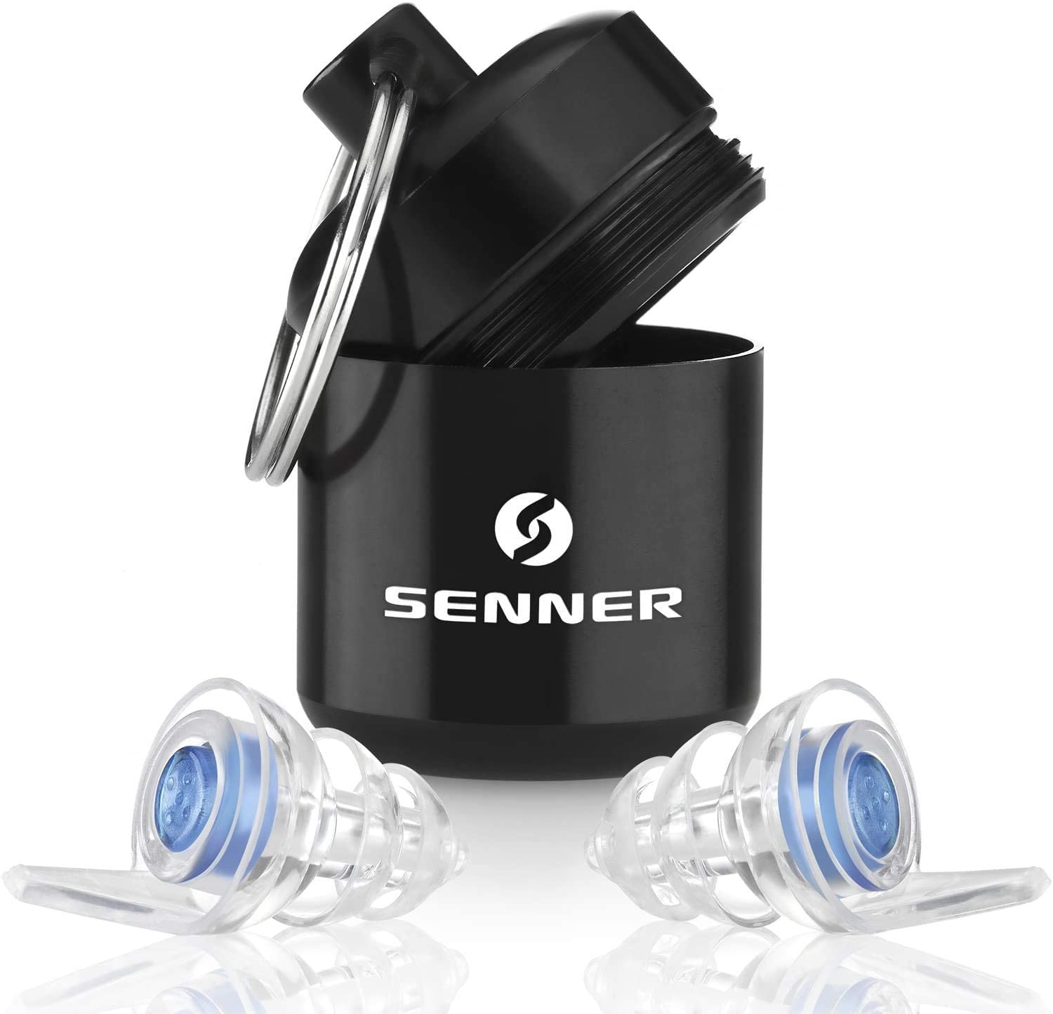 Senner ® MusicPro Soft | Protezione Acustica per Concerti, Musica, Discoteca, Festival - Tappi per Orecchie Extra Morbidi, Blu/Trasparenti - con Custodia in Alluminio