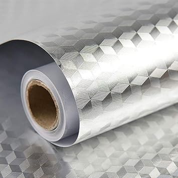 Inllex Aluminum Foil Self Adhesive DIY Kitchen Anti Oil Contact Paper Peel Stick Wall Stickers Waterproof Wallpaper Decal Stove Cabinets Counter tops Sticker Drawer Shelve Liner Silver 2 M