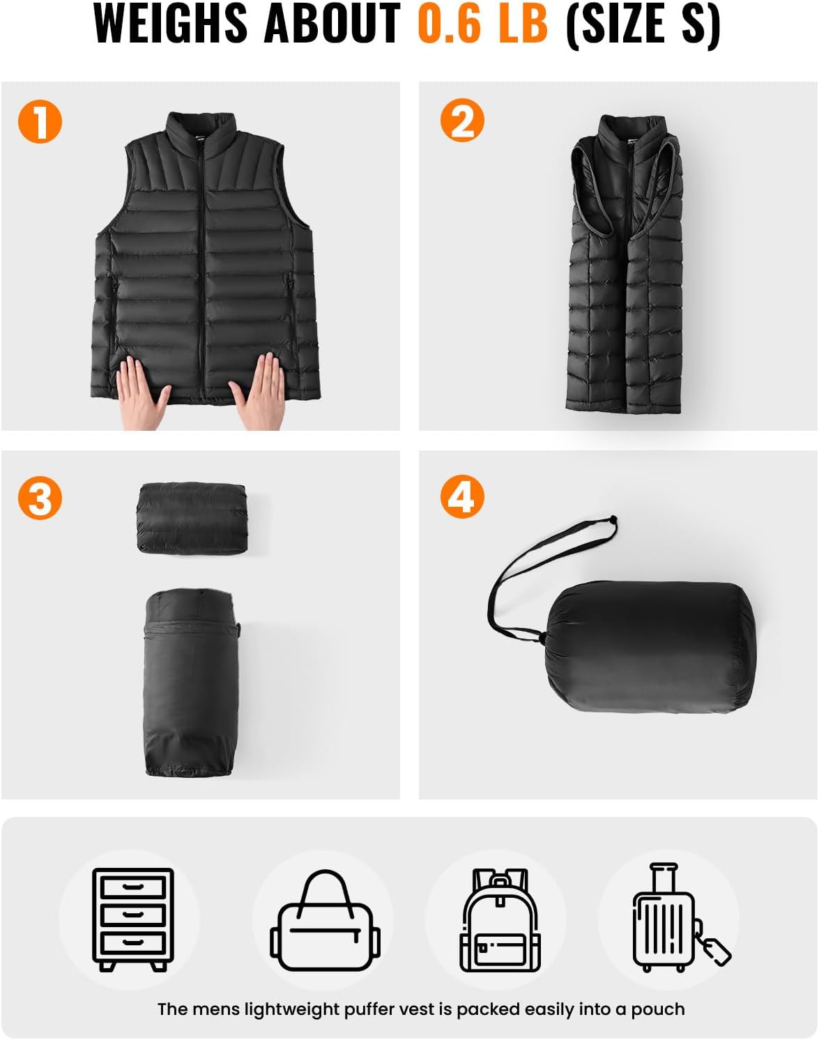 Rdruko Men's Puffer Vest Packable Outdoor Insulated Lightweight Outerwear Puffy Winter Warm Casual Vest with 4 Pockets - Image 5