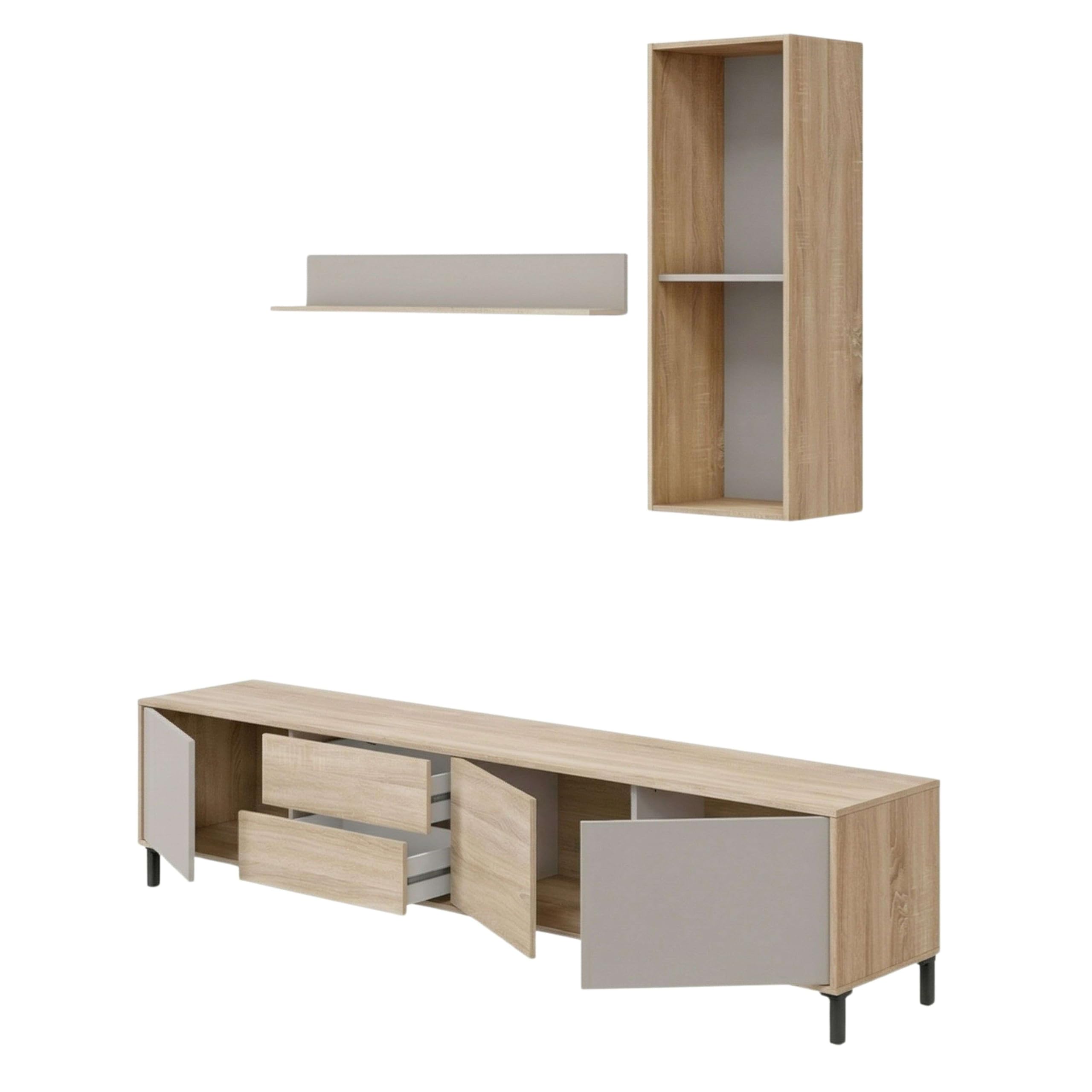 Miroytengo Mueble de Salón TV Bari, Módulos de Comedor, Mueble Televisión Roble Canadian y Cachemir 200 cm