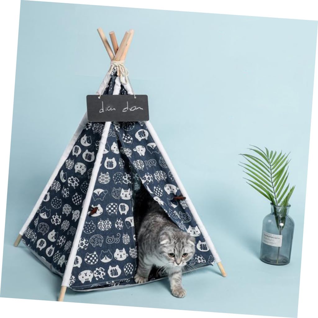 INOOMP Tente Portable Facile à Nettoyer pour Animaux de Compagnie Confortable en Lin et Bois, Tente Lavable pour Chien à L'intérieur à L'extérieur