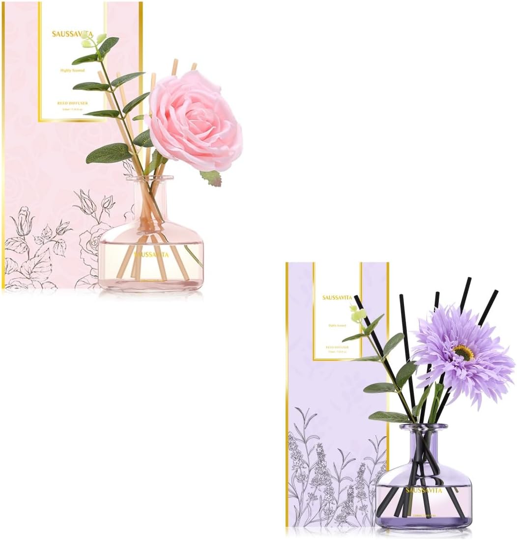 Reed Diffusers Set 7.10 oz with 7 Sticks Pink Rose Scent and Lavender Scent