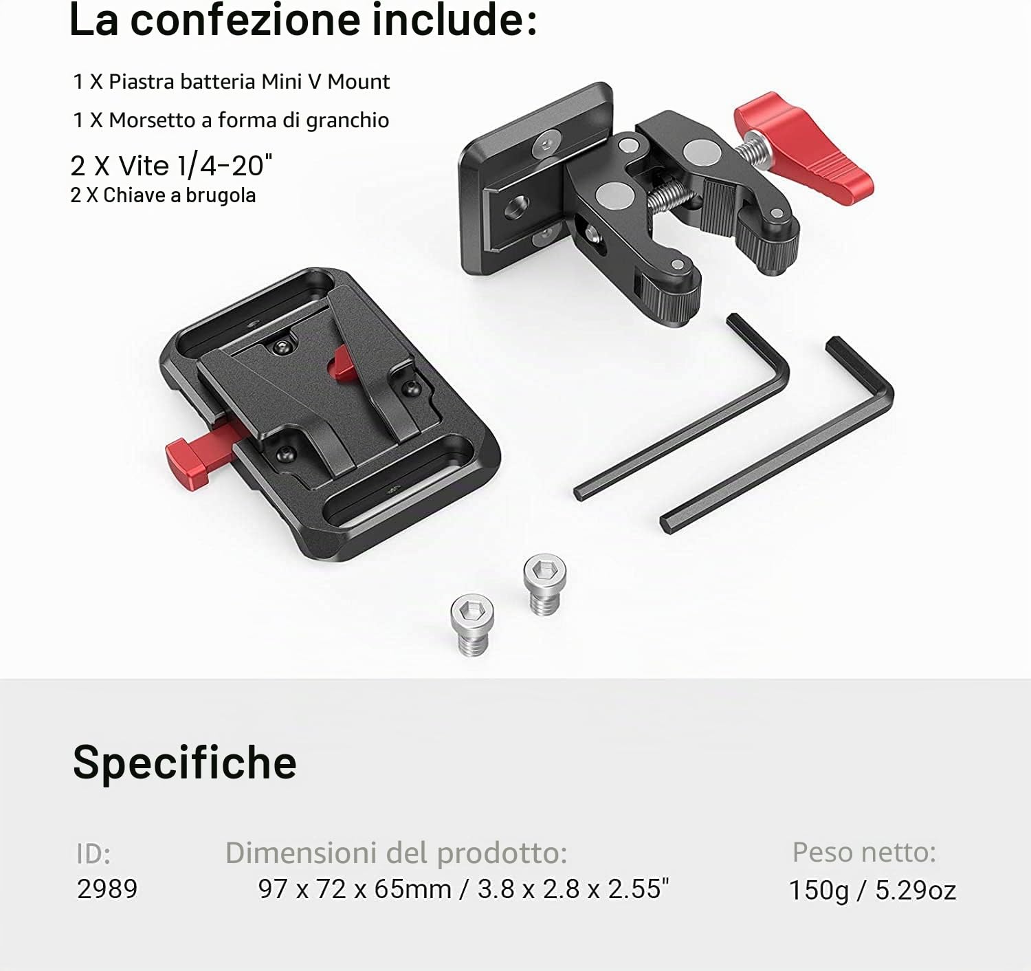 SMALLRIG Piastra V-Mount Mini con Super Morsetto-2989