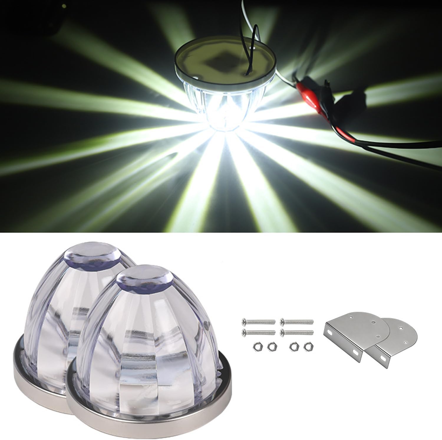 2pcs White Watermelon LED Strobe Cab Roof Clearance Warning Turn Signal Marker Lights For 12v Semi Trucks,Trailer,RV,Piuckup, Heavy Trucks,2Pcs