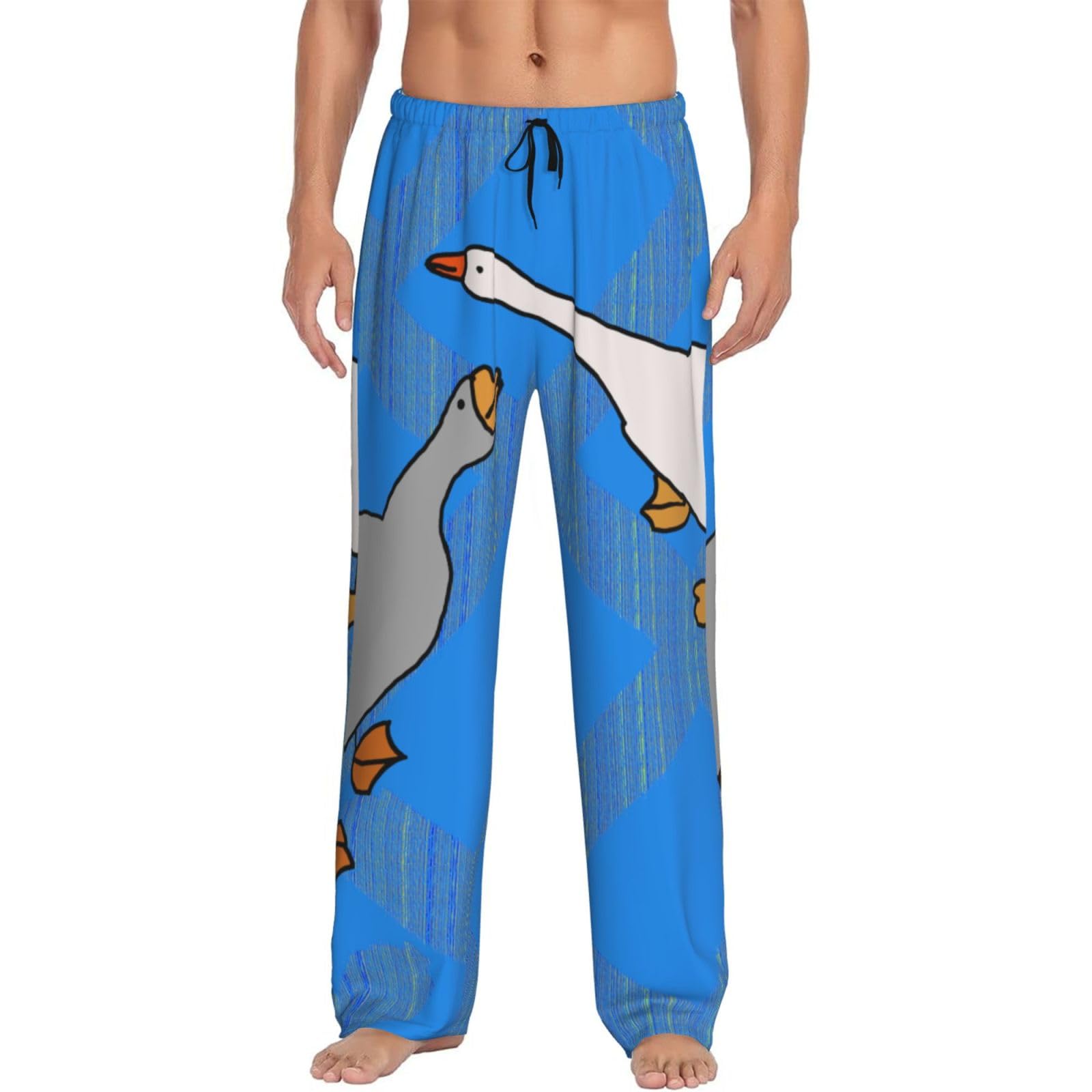 Guhaot Men's Black Pajama Pants Gray Goose Print Soft Lounge Bottoms Lightweight Sleep Trousers With Pockets S