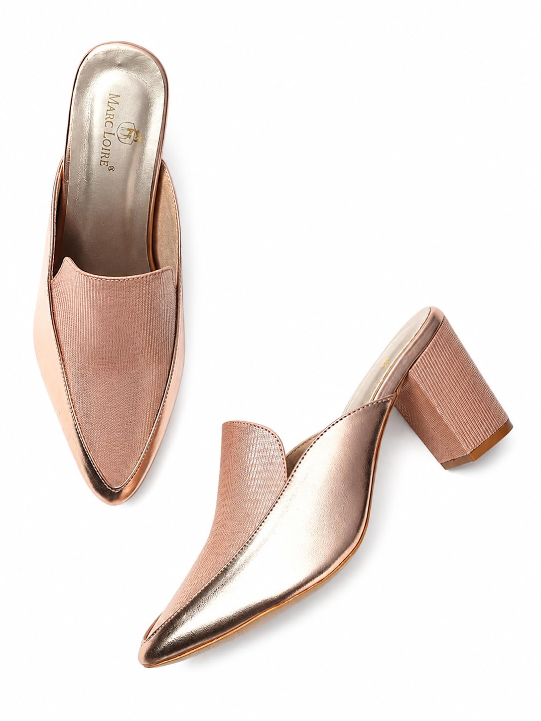 marc loire Women's Polyurethane (PU) Casual Mules | Textured | Pointed Toe | Block Heel-picture-19