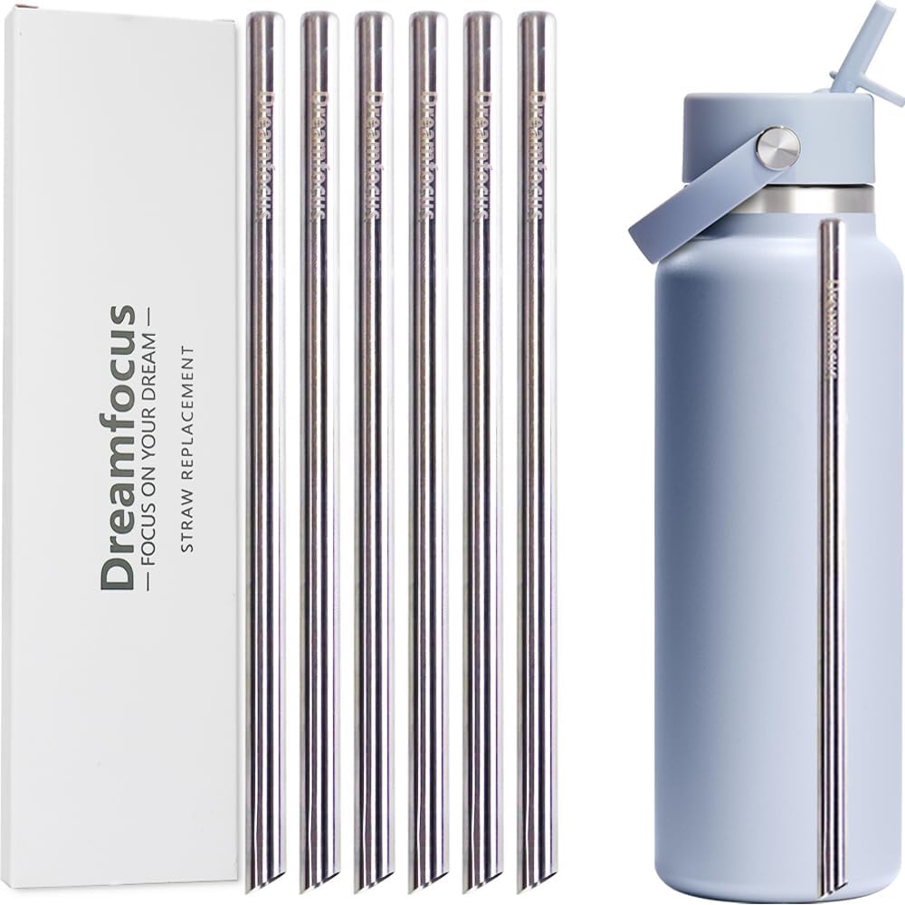 Dreamfocus Reusable Metal Straws Replacement Stainless Steel for Hydro Flask Wide Mouth Bottle 40 oz 6-Pack - Image 1 of 7