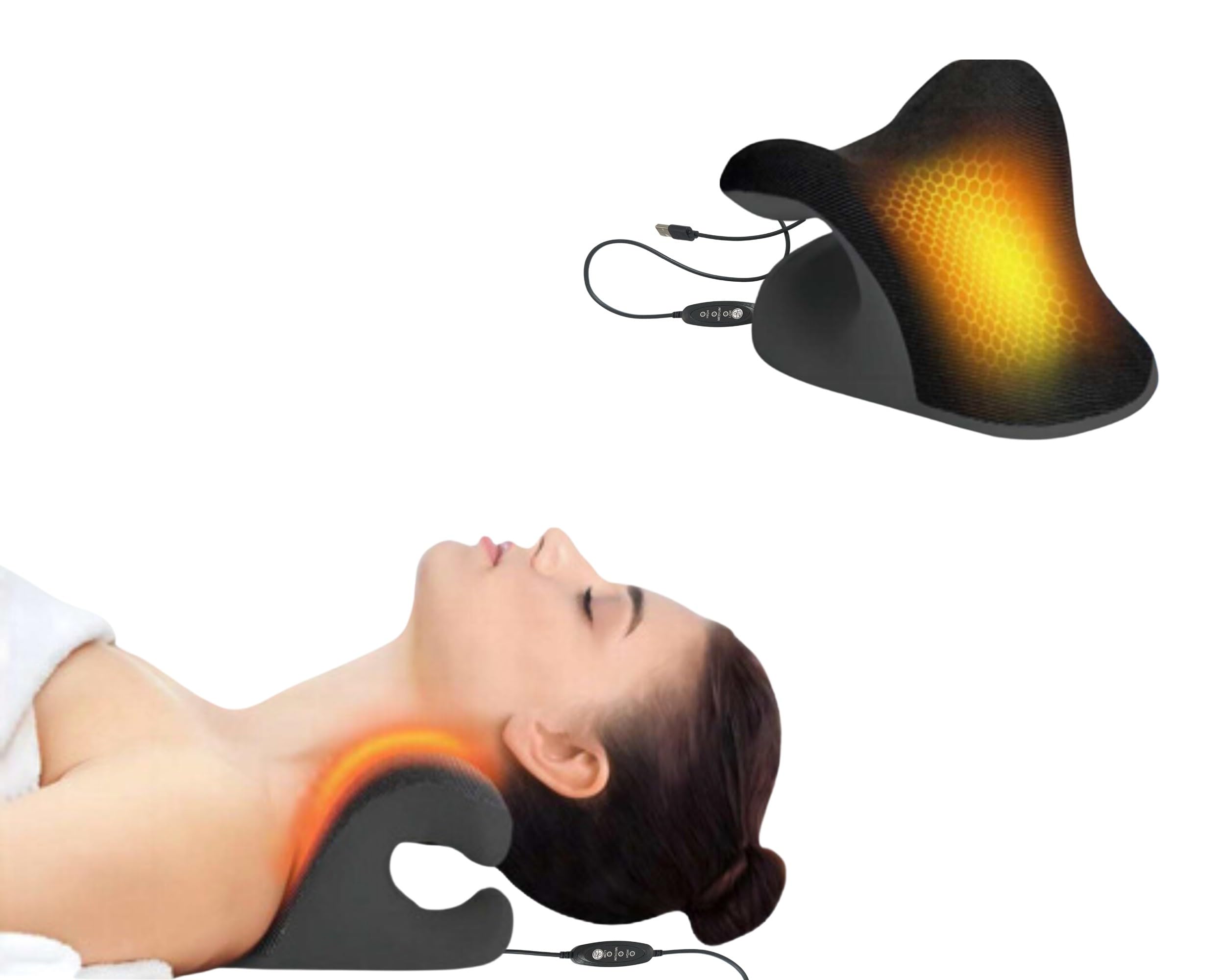 Dispositivo de Tracción Cervical Térmico con Temporizador Ajustable | Almohada para Alivio del Dolor de Cuello y Hombros y Relajación Muscular | Corrector Postural | Neck Cloud