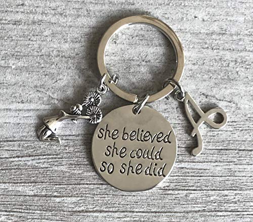 Infinity Collection - Personalized Cheer Keychain with Letter Charm - Custom 'She Believed She Could' Cheerleading Gift for Teams, and Coaches2