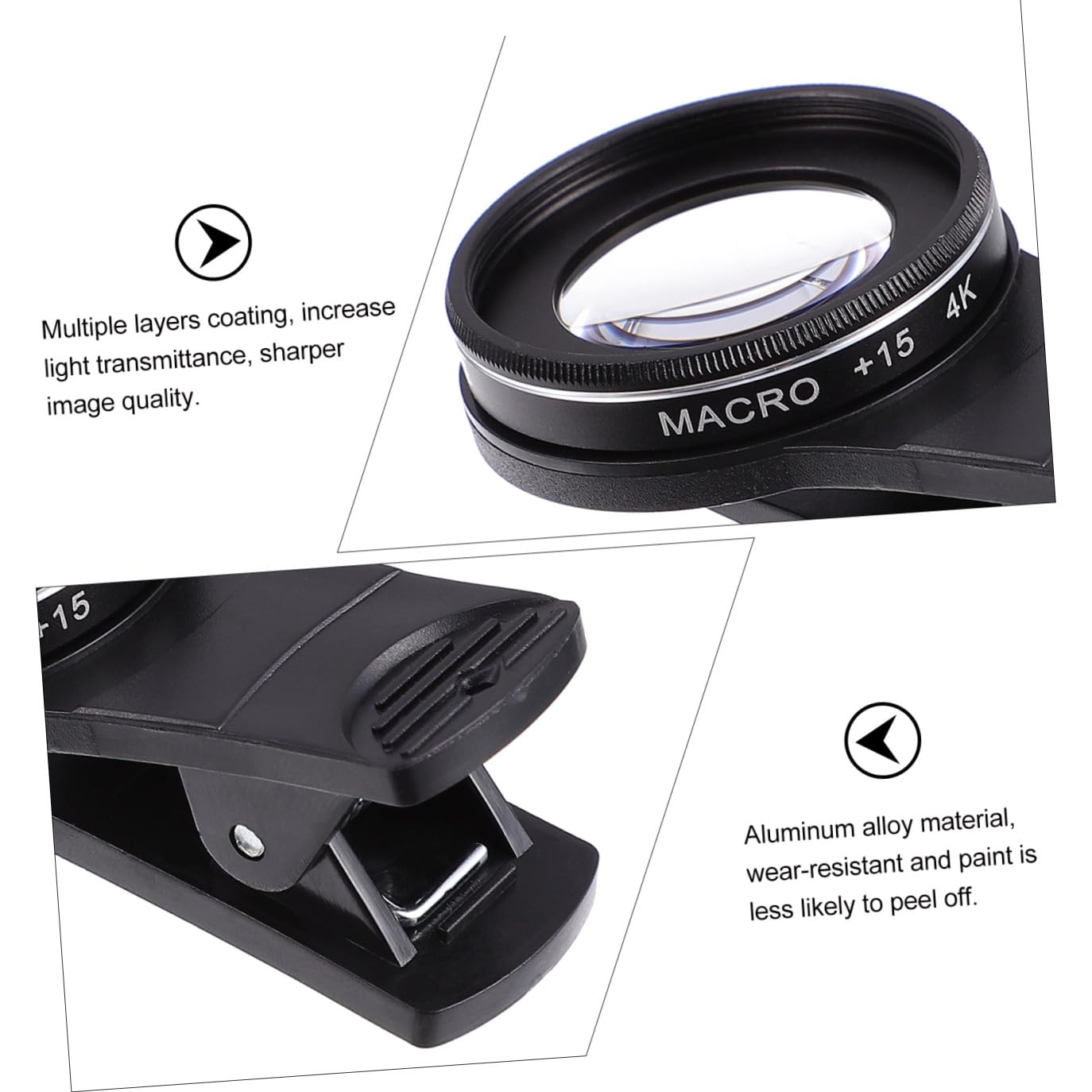 3 Lenti Per Telefono Cellulare 15x 30x Macro 37mm Clip Per Fotocamera Fish Eye Distanza Di Messa A 1-2cm