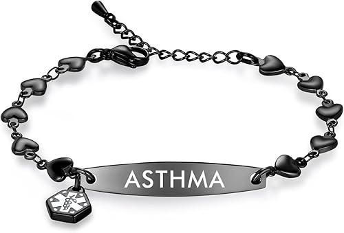 Miniatura 15 de mnmoom Pulseras de alerta médica para mujeres 6.5-8 pulgadas ajustables corazón links pulseras médicas con grabado