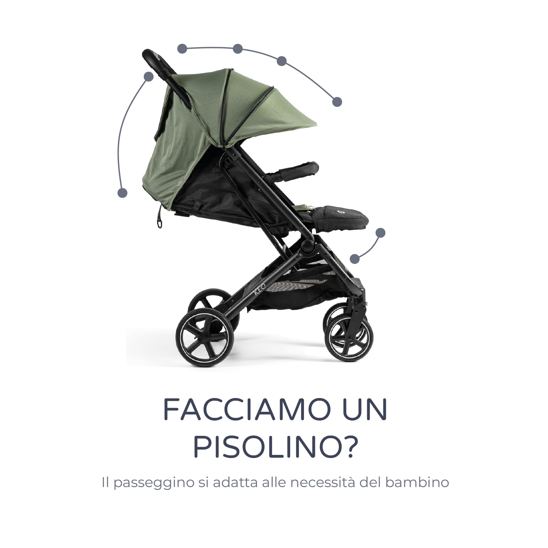 MS BabyWorld – Keo – Poussette légère jusqu'à 22 kg | Capote extensible | Pliage type livre | Ultralégère et compacte | Grandes roues (Vert Noir)
