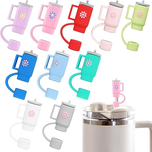 Tapa de popote para copa Stanley, 10 unidades, tapa de pajilla, tapa de paja de silicona de 0.394 pulgadas, cubierta de popote de silicona