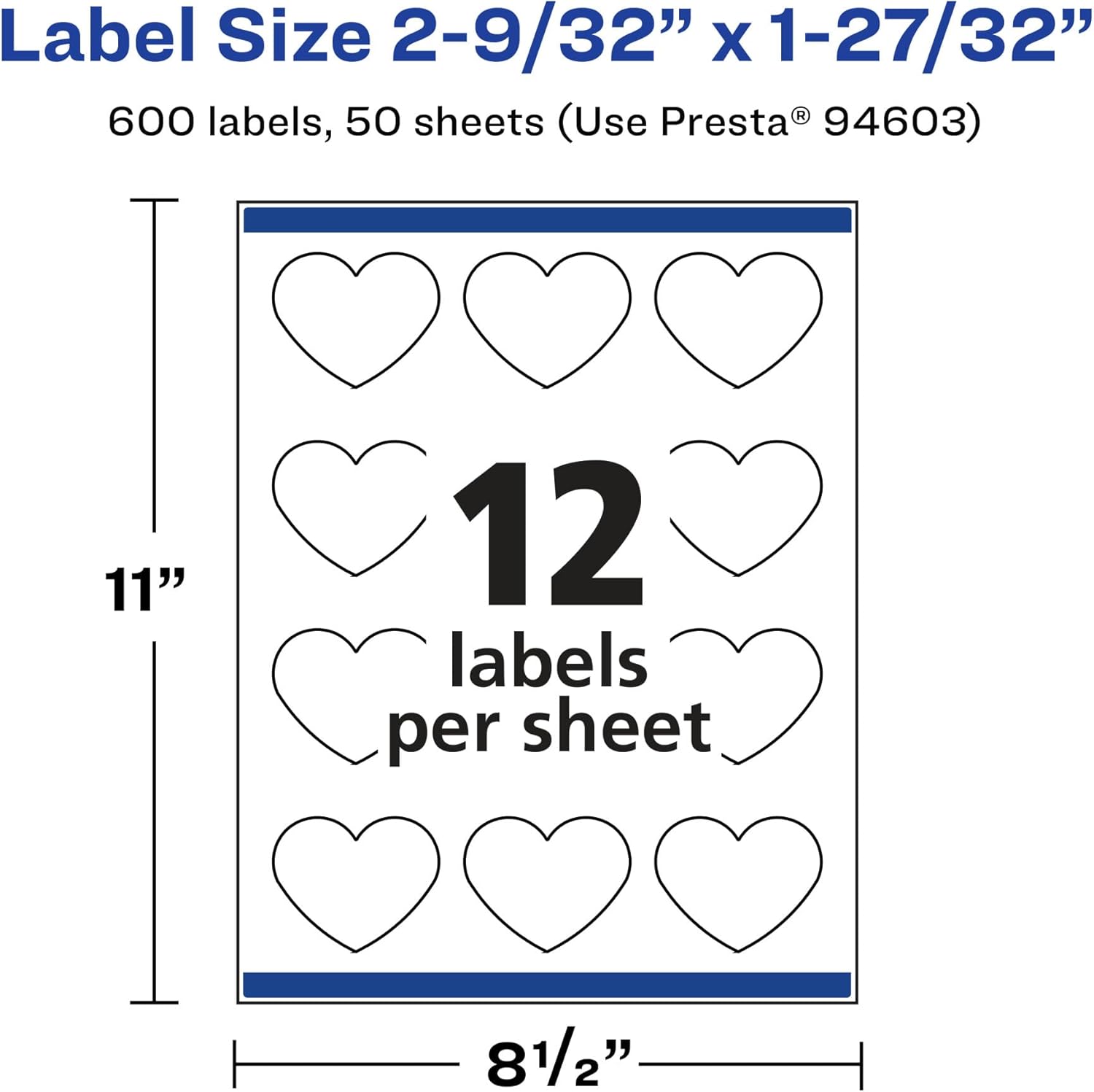 Avery Glossy Clear Heart Labels, Sure Feed Technology, 2-9/32" x 1-27/32", 600 Glossy Clear Labels, Print-to-The-Edge, Laser/Inkjet Printable