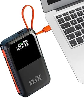 FLiX UltraCharge XPB-P45 20,000mAh 45W QC Power Delivery PPS Power Bank, in-Built Type C & Lightning Fast Charging Cables, LED for Charging Percentage