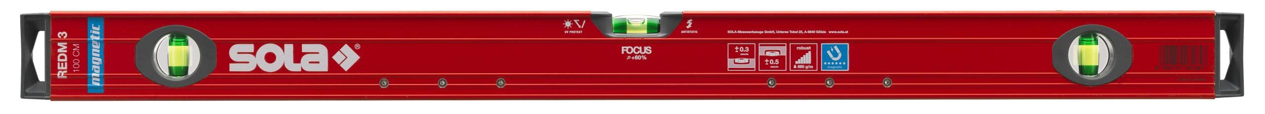 Sola 01812801 REDM Niveau à bulle magnétique en aluminium Rouge 1000 mm