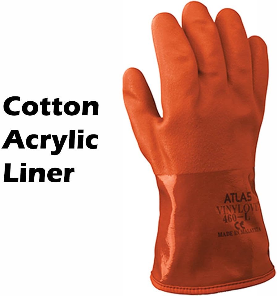 6 Pack Showa Atlas 460M-08 Cold Resistant Insulated Gloves PVC Coating over Cotton - Medium