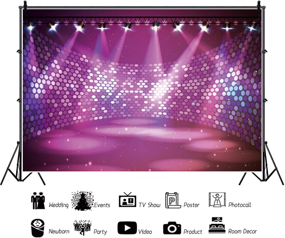 Baocicco 12x10ft Stage Backdrop Fuchsia Spotlight Dance Floor Stage-Lighting Effect Photography Background Talent Show Birthday Baby Shower Discos Graduation Kids Adults Graduates Photoshoot Studio