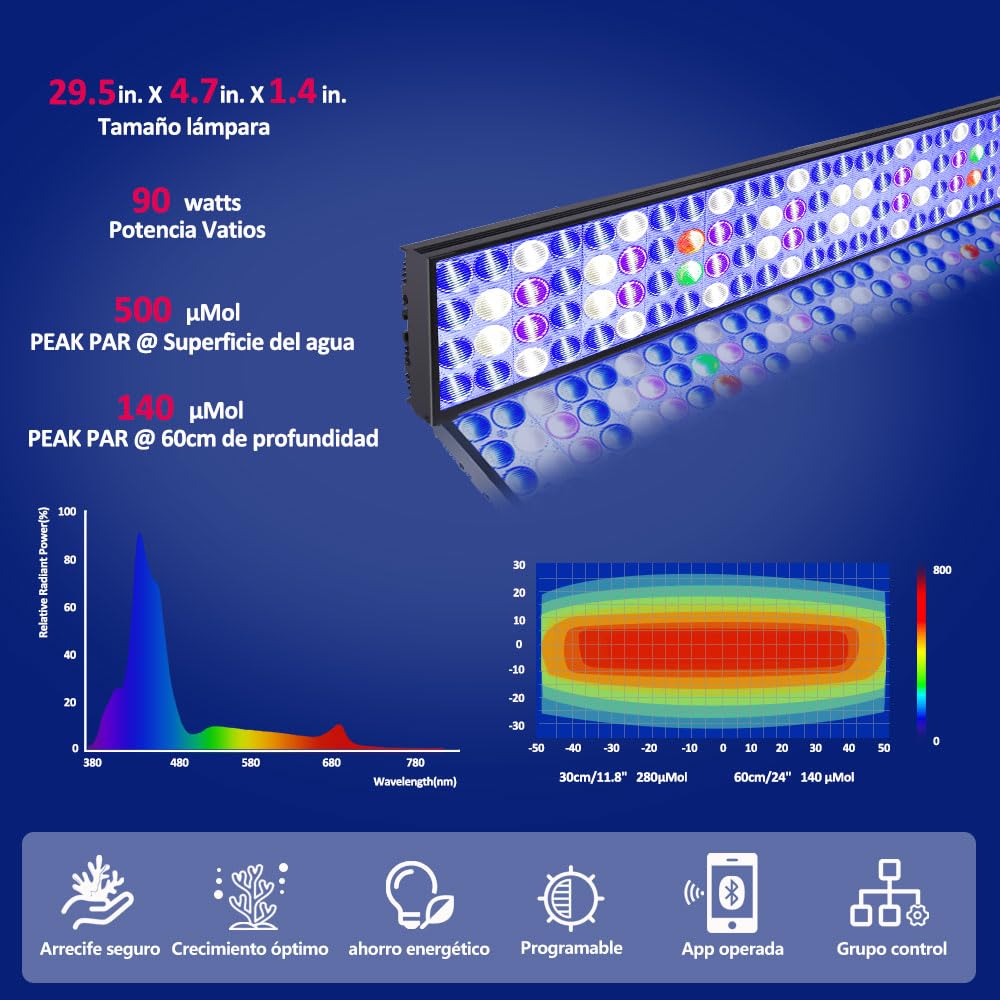 PopBloom T75 T50 Reef 60W 90W para pecera de agua salada Coral SPS LPS (1x H75 luz con kit para colgar)