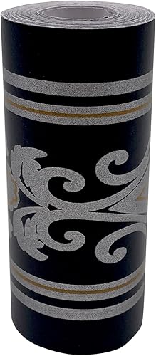 Miniatura 7 de Papel tapiz de damasco plateado, rollo de borde negro, decoración de pared, hoja de papel de pelar y barra de baño, línea de zócalos, azulejos de