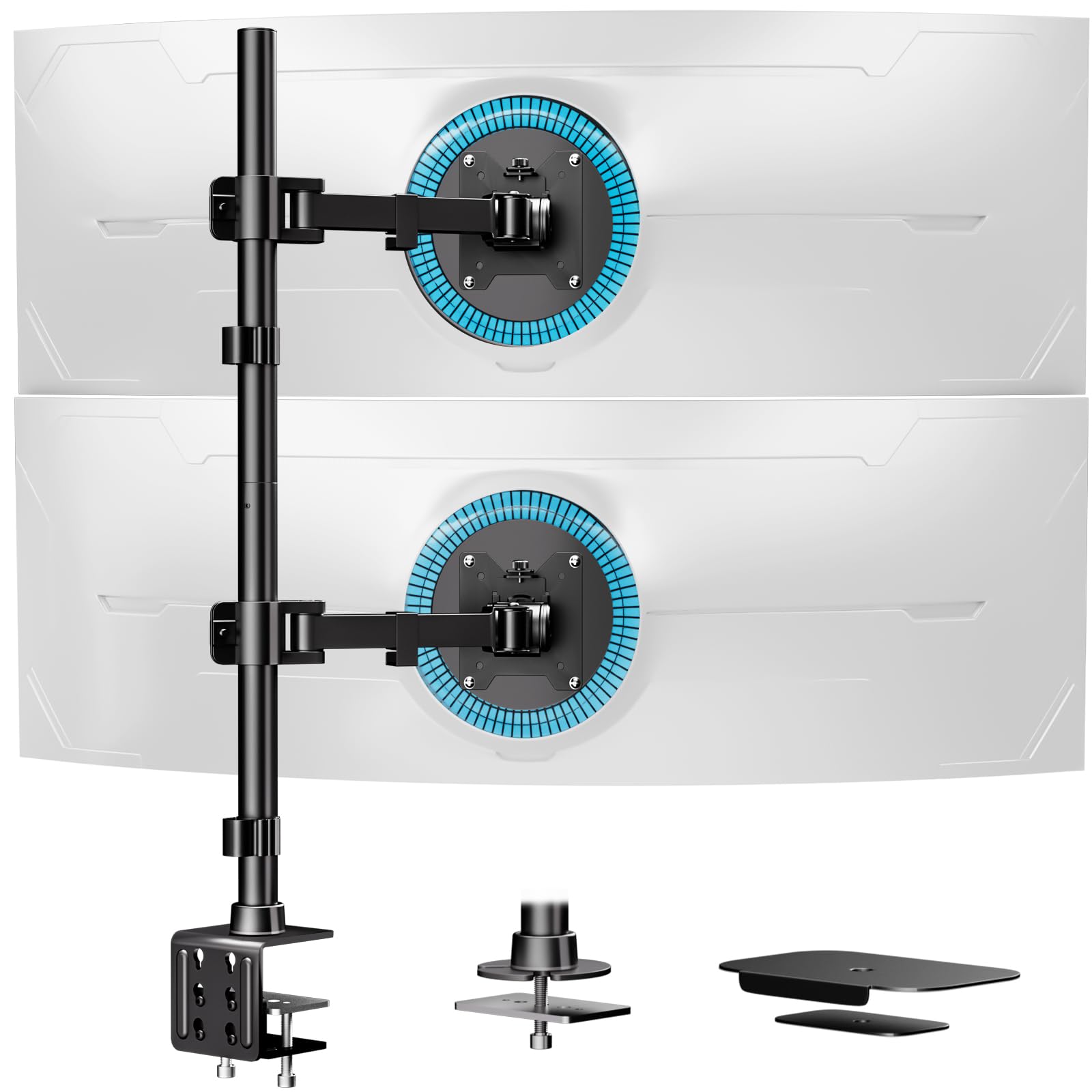 Soporte de Monitor Doble Robusto – Brazo Articulado Totalmente Ajustable para Pantallas Planas y Curvas de 17″ – 49″ Pulgadas, Soporta hasta 20 kg por Brazo, Montaje VESA de Liberación Rápida