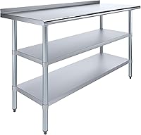 Vista 12 de AmGood Mesa de trabajo de acero inoxidable con protector contra salpicaduras de 1.5 pulgadas y 2 estantes Mesa de cocina de metal para preparación