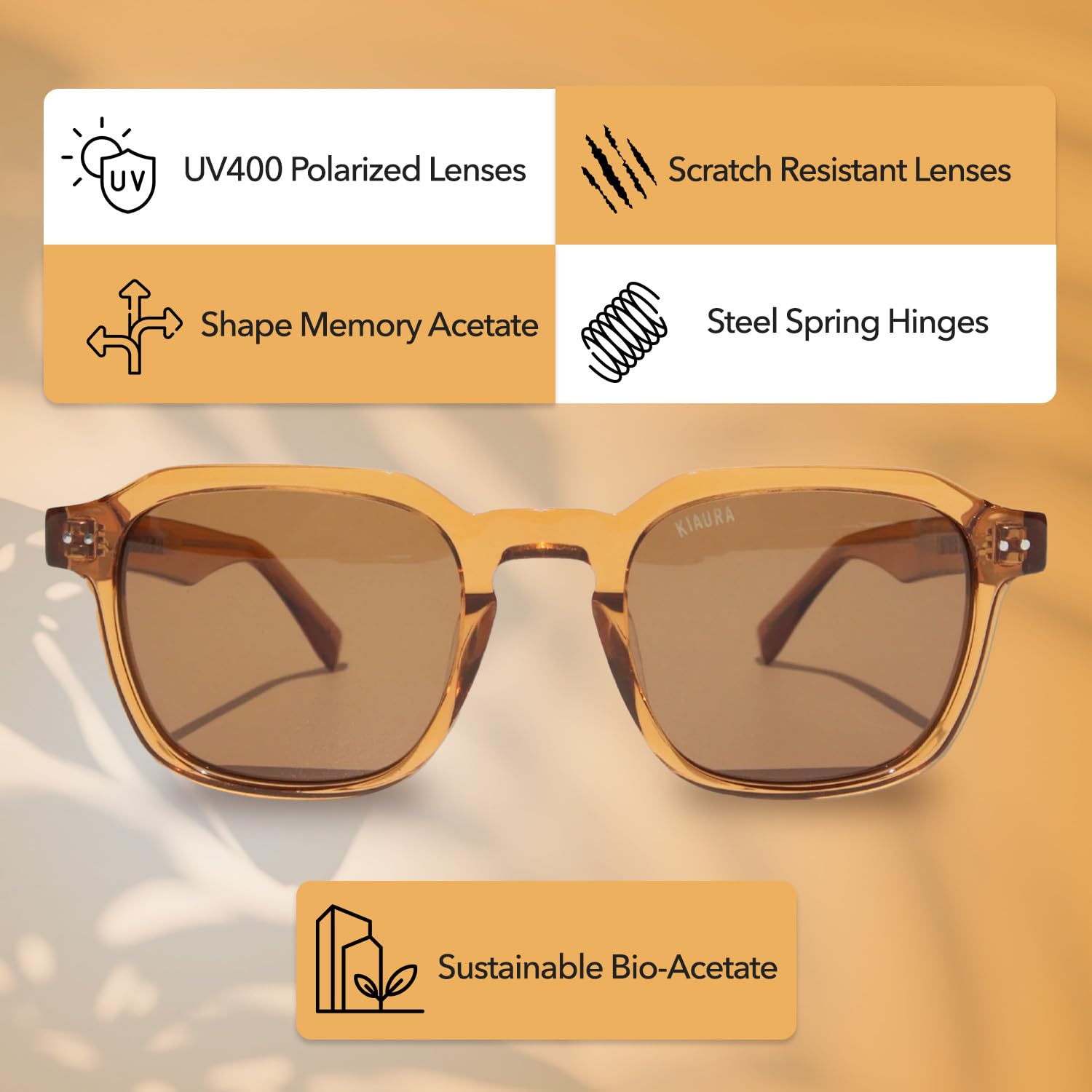 KIAURA Lautner Premium UV400 Polarisierte Sonnenbrille, XL & Original, Formgedächtnis-Acetat-Rahmen, kratzfeste Gläser