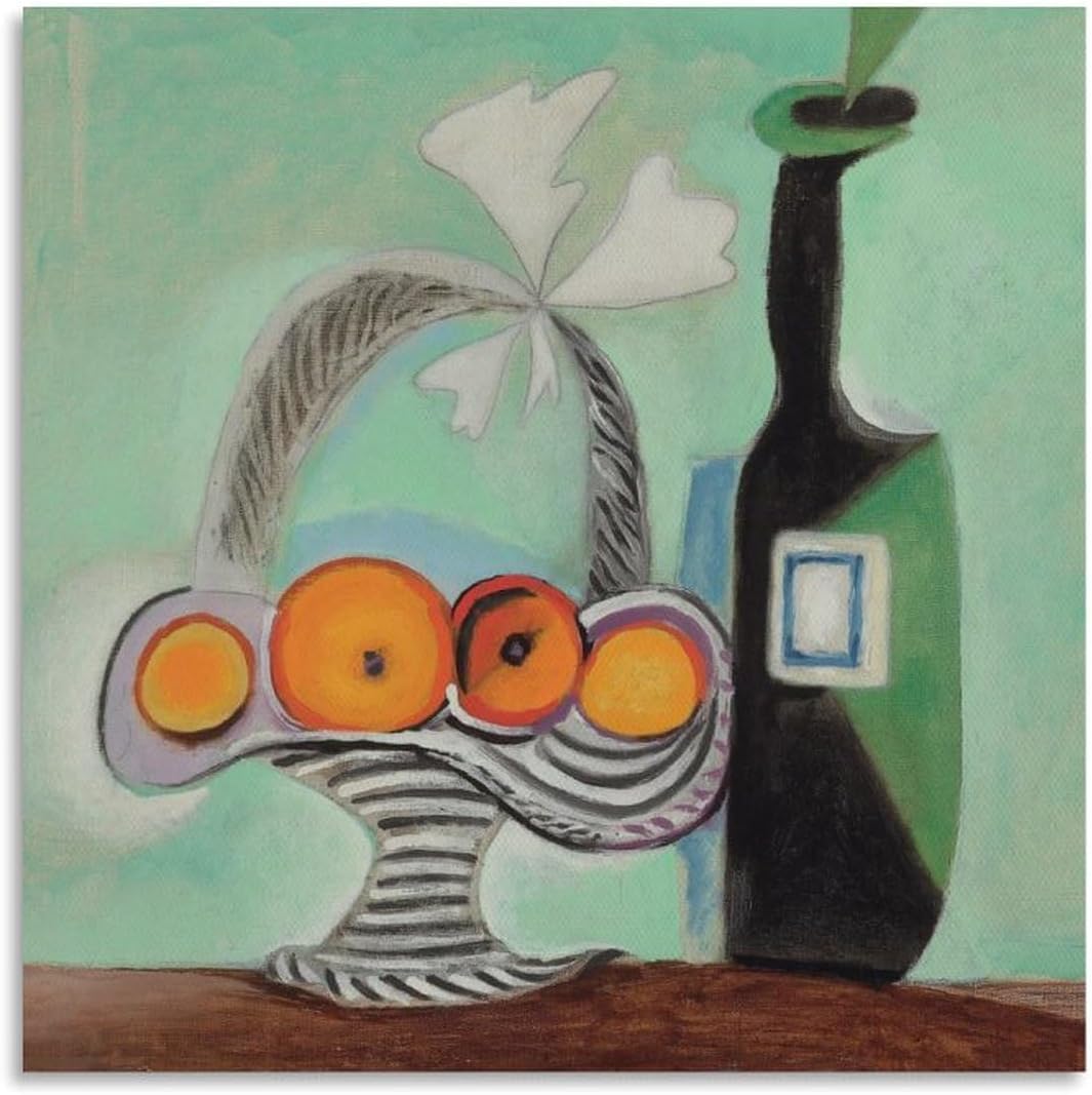 Rikin Liuff Fruit Basket And Bottle by Pablo Picasso Canvas Poster 50x50cm Frameless