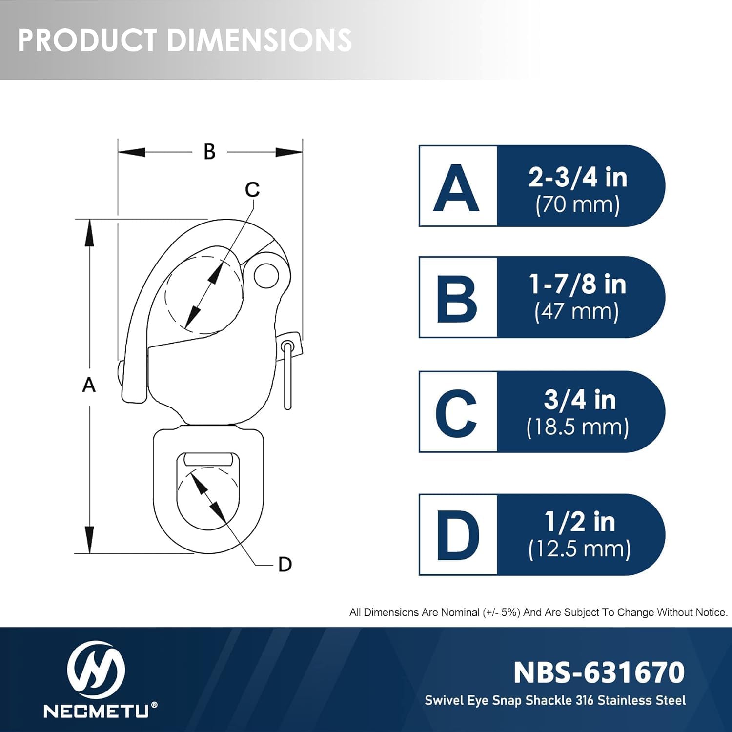 Black Snap Shackle 316 Stainless Steel Swivel Shackle Sailing Halyard, Quick Release Snap Hook Boat Shackles Sailboat Hardware for Sailing Rigging Shackles - Image 5