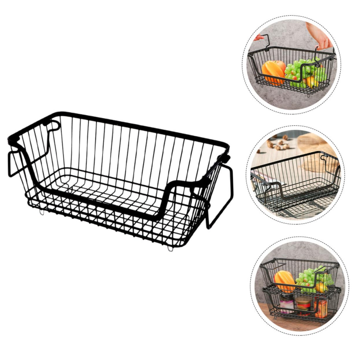 Drahtkorb Obstkorb Metall Aufbewahrungskorb Küche Schreibtisch Organizer Schwarz Multifunktional Platzsparend